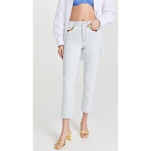 Something Navy Embroidered Straight Leg Jean in Light Blue Size 6